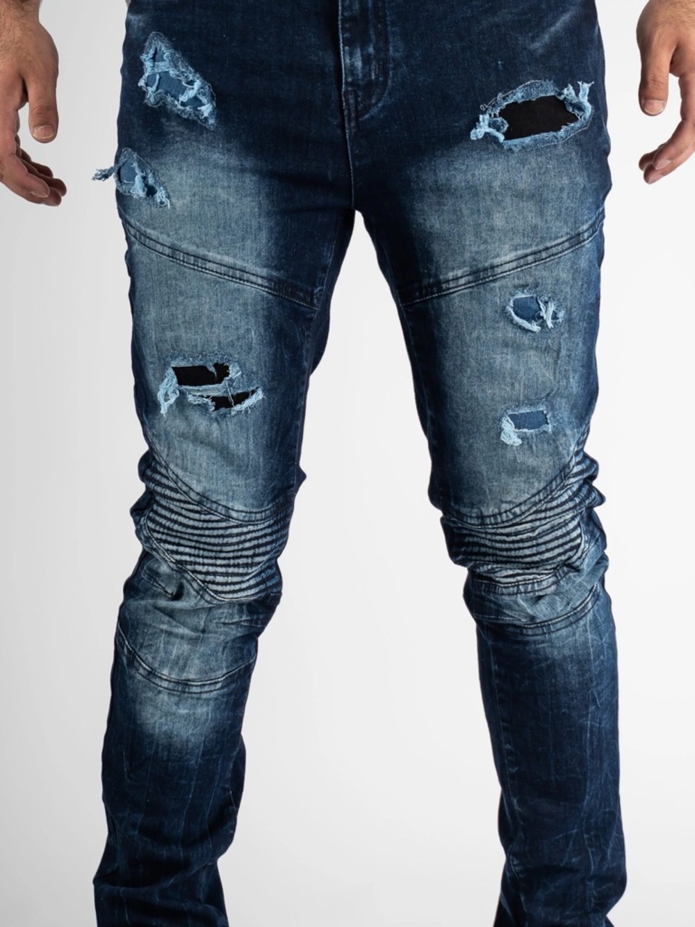 Men's Slim Straight Distressed Denim Jeans in Dark Blue